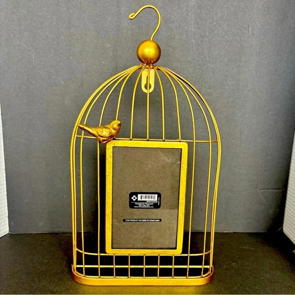 4x6 Gold Bird Cage Metal Photo Frame Farmhouse Shabby Chic Wall Hanging